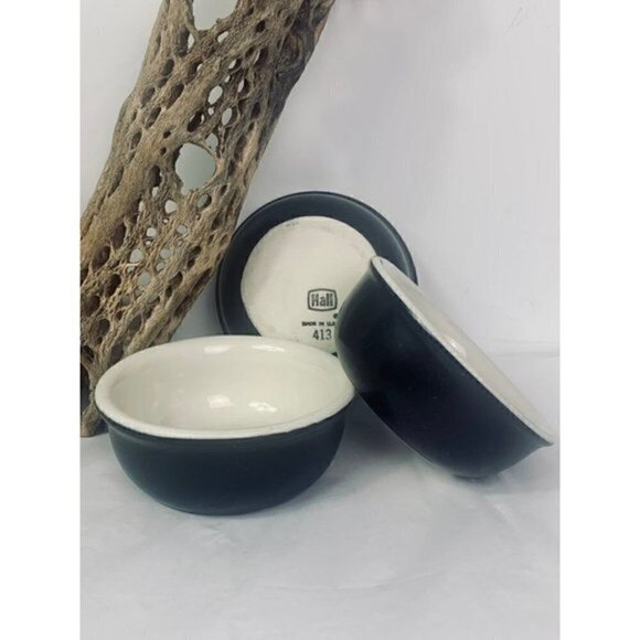 THREE (3) HALL Made in USA 413 Pottery Ramekins Charcoal Grey Black - Picture 1 of 9